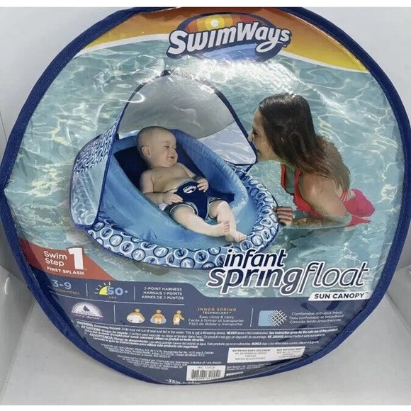 SwimWays Infant Baby Spring Float Blue Swim Step 1 Float Sun Canopy New - Picture 6 of 12